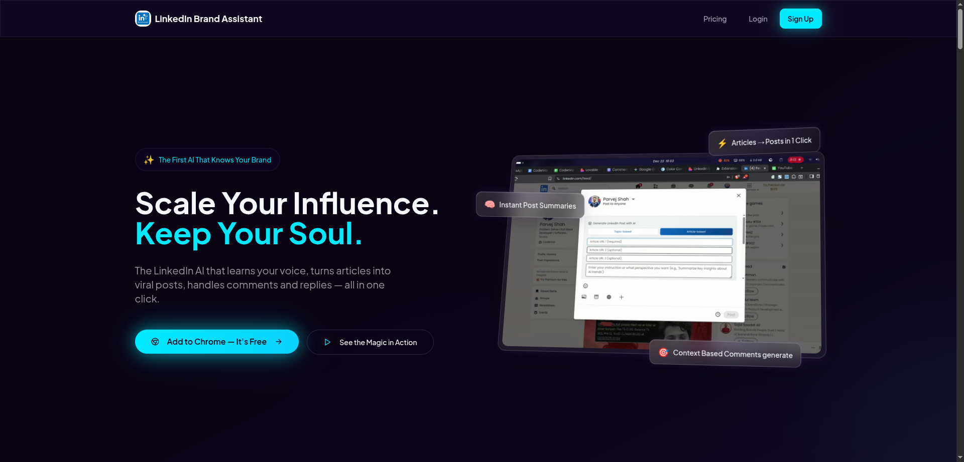LinkedIn Brand Assistant AI Companion Landing Page